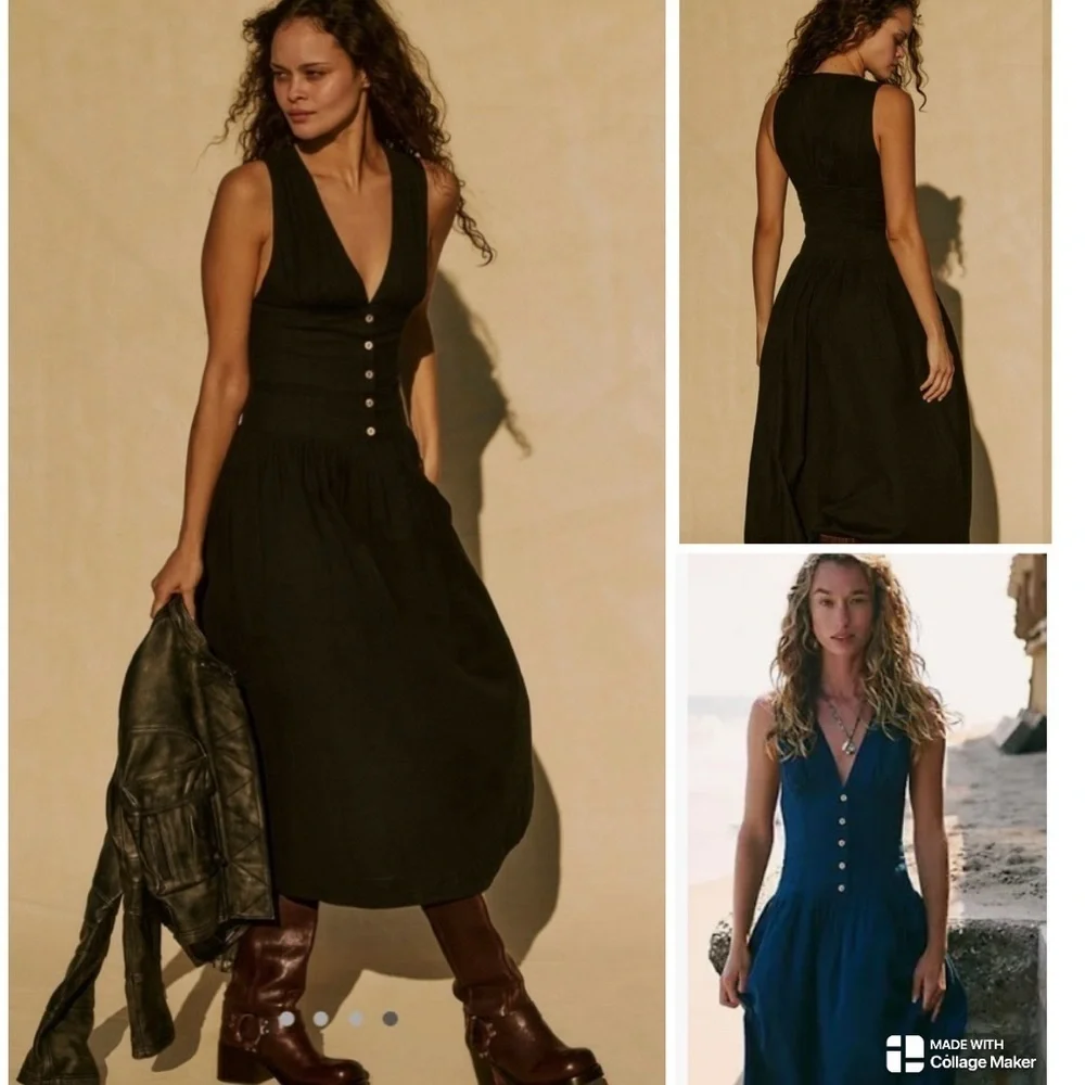 Free People linen blend Best Dressed midi dress